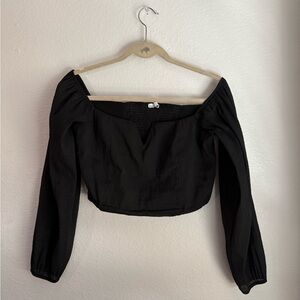 Bershka Size L Black V-Cut Chest Off-Shoulder Cropped Stretch Blouse